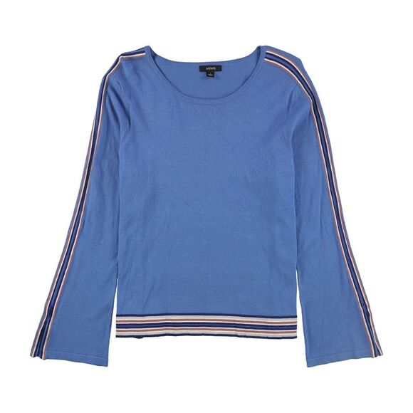 Alfani Womens Striped Bell Sleeve Pullover Sweater, blue, S - Picture 1 of 1